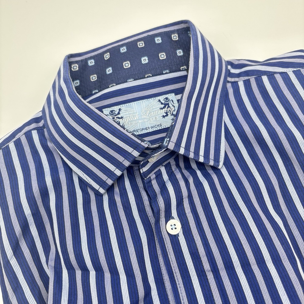 English Laundry Button Down Shirt Mens Large Blue Striped Long Sleeve